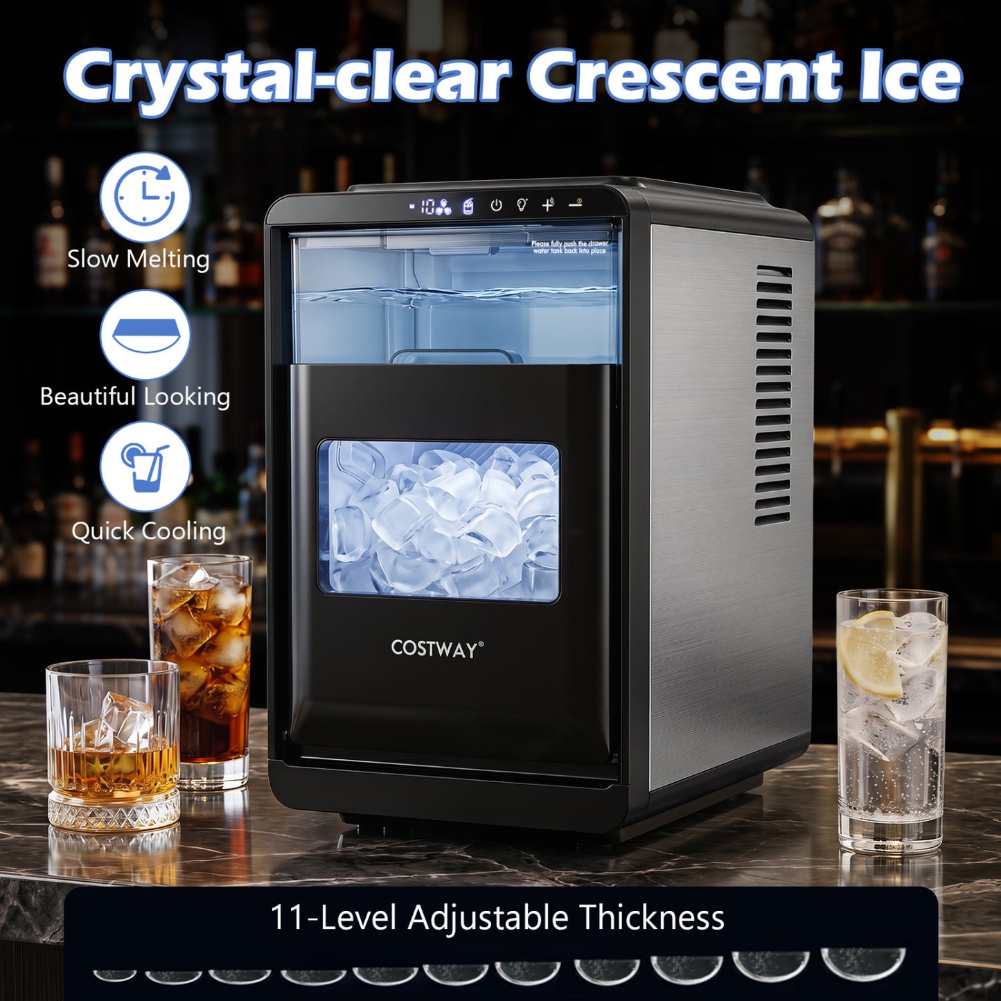 Crescent Ice Maker Countertop 26 Lbs/24H Ice Machine with 16 Crescent Cubes, Black Ice Makers at Gallery Canada