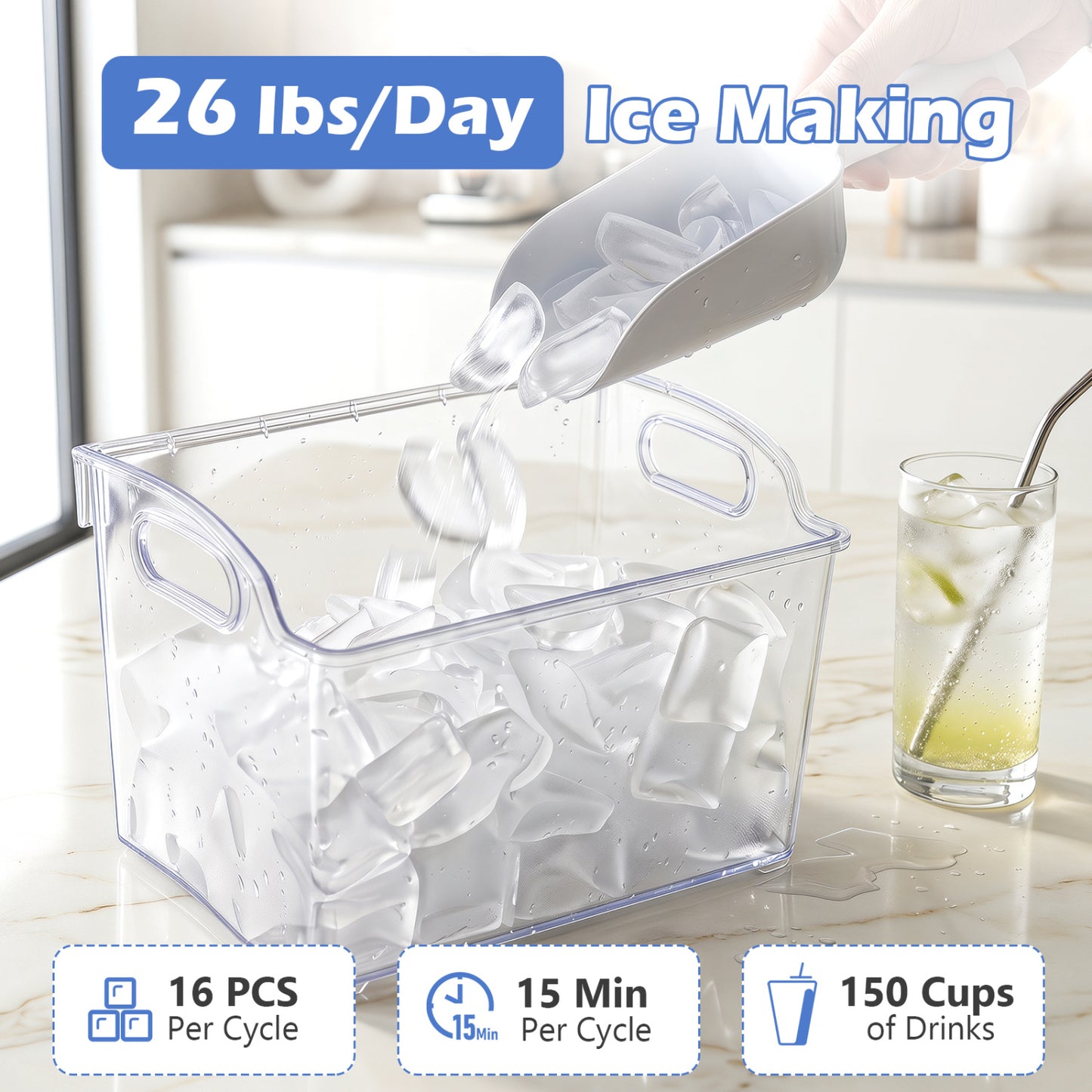 Crescent Ice Maker Countertop 26 Lbs/24H Ice Machine with 16 Crescent Cubes, Black Ice Makers at Gallery Canada
