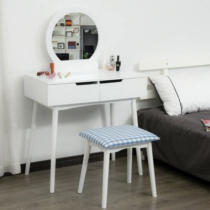 Makeup Vanity Desk, Round Mirror, 2 Drawers, Cushioned Stool, White Dressing & Vanity Tables at Gallery Canada