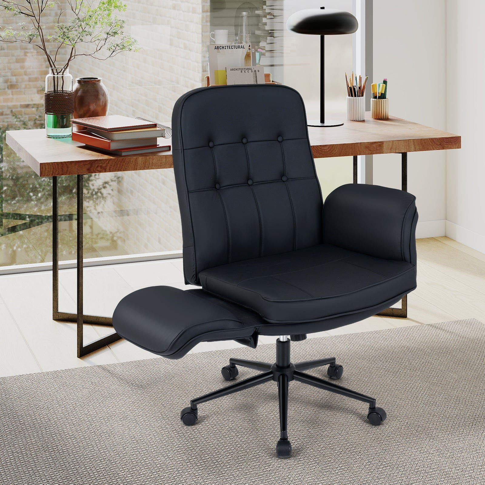 Adjustable Swivel Vanity Chair, 5-Position Armrests, Black Leisure Chairs at Gallery Canada