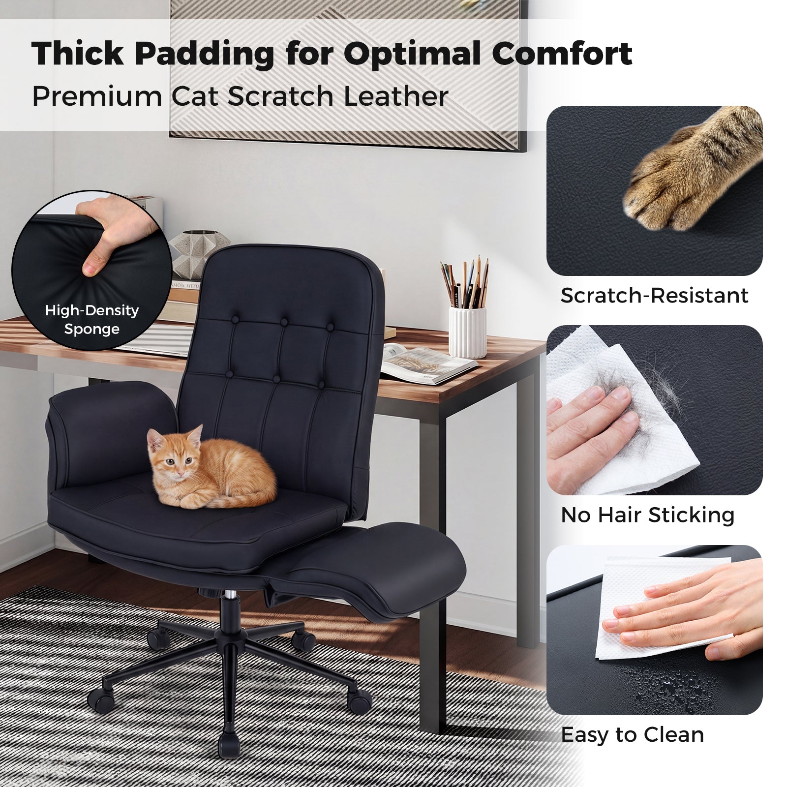 Adjustable Swivel Vanity Chair, 5-Position Armrests, Black Leisure Chairs at Gallery Canada