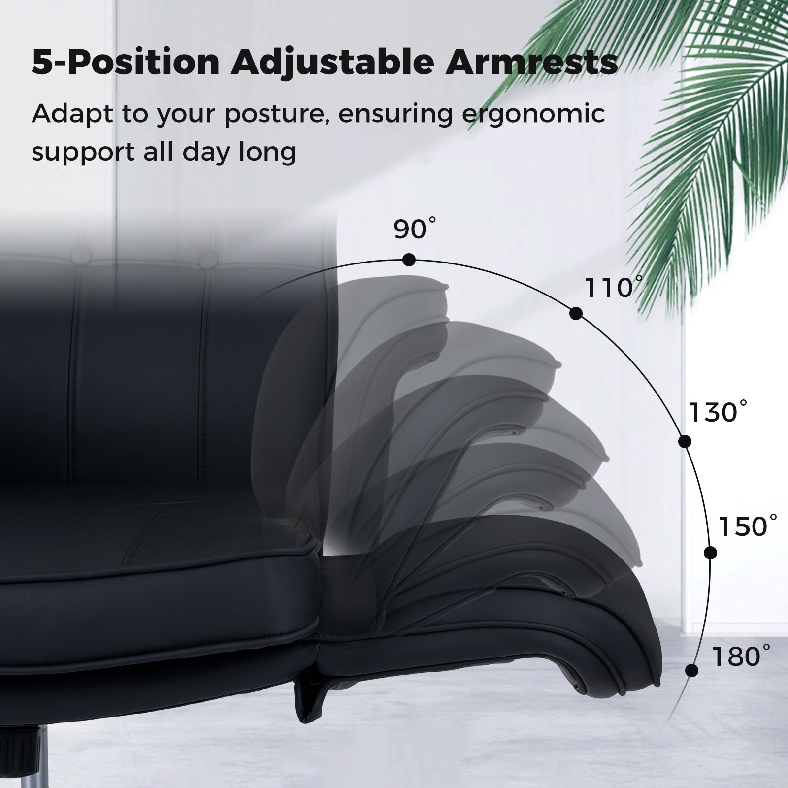 Adjustable Swivel Vanity Chair, 5-Position Armrests, Black Leisure Chairs at Gallery Canada