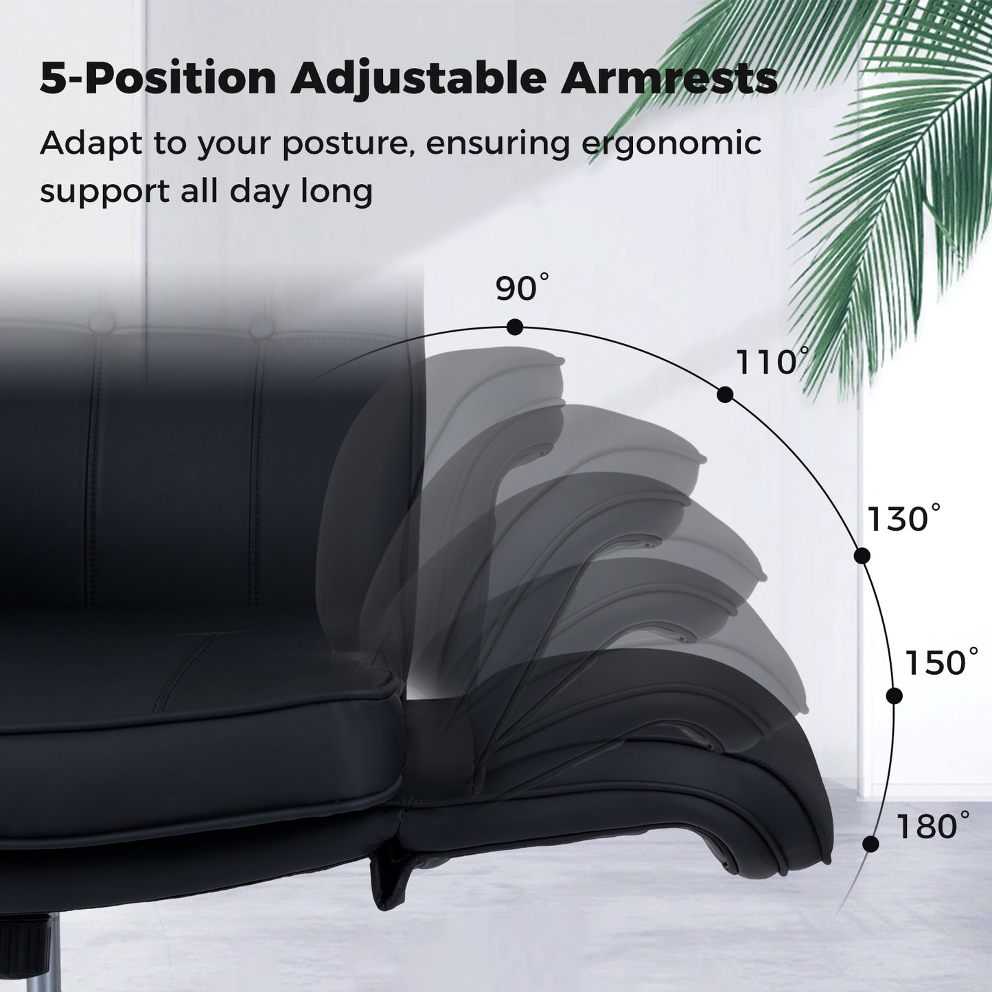 Adjustable Swivel Vanity Chair, 5-Position Armrests, Black Leisure Chairs at Gallery Canada