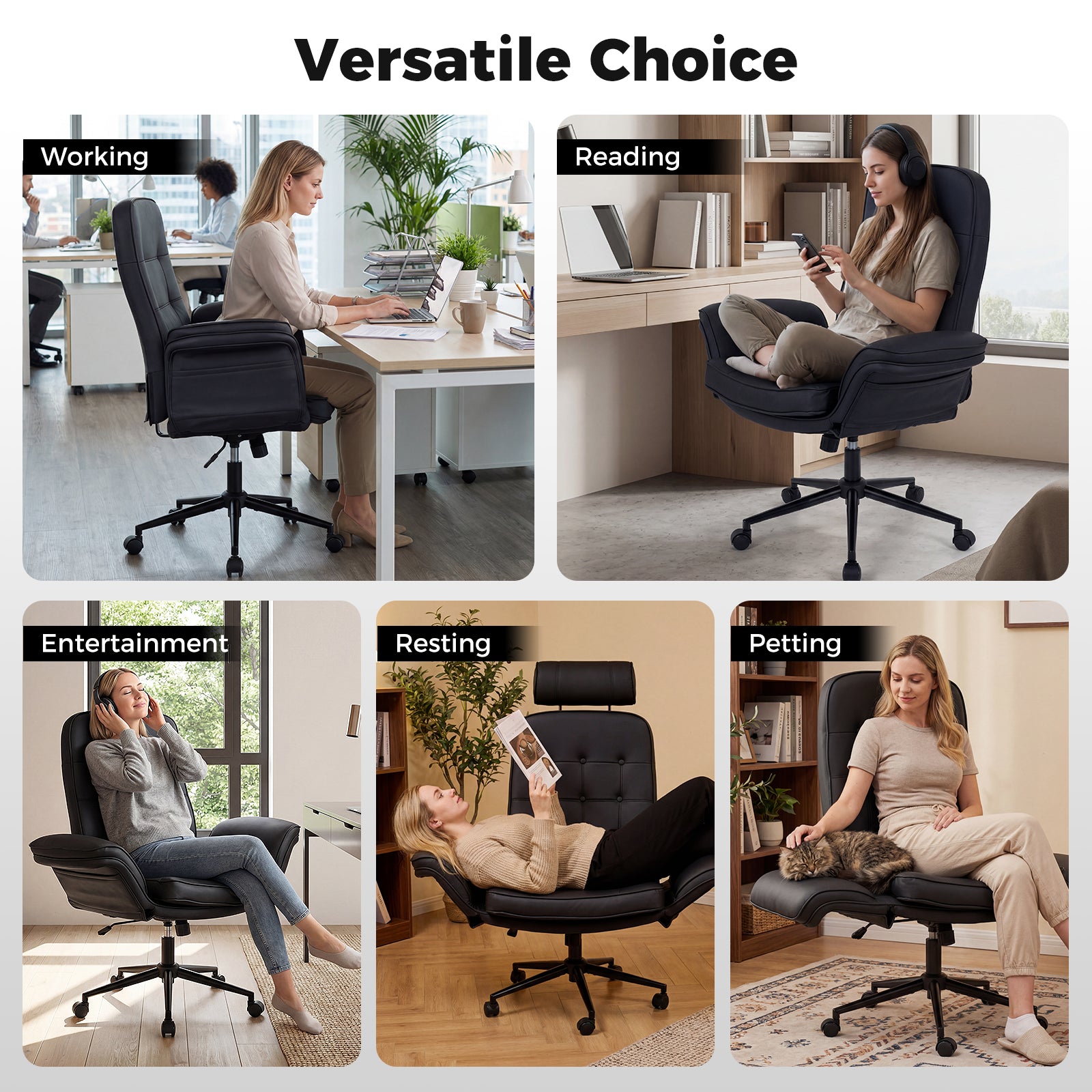 Adjustable Swivel Vanity Chair, 5-Position Armrests, Black Leisure Chairs at Gallery Canada