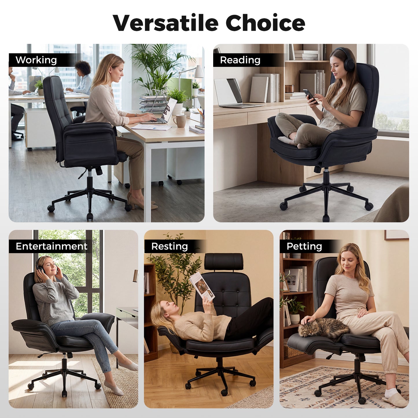 Adjustable Swivel Vanity Chair, 5-Position Armrests, Black Leisure Chairs at Gallery Canada