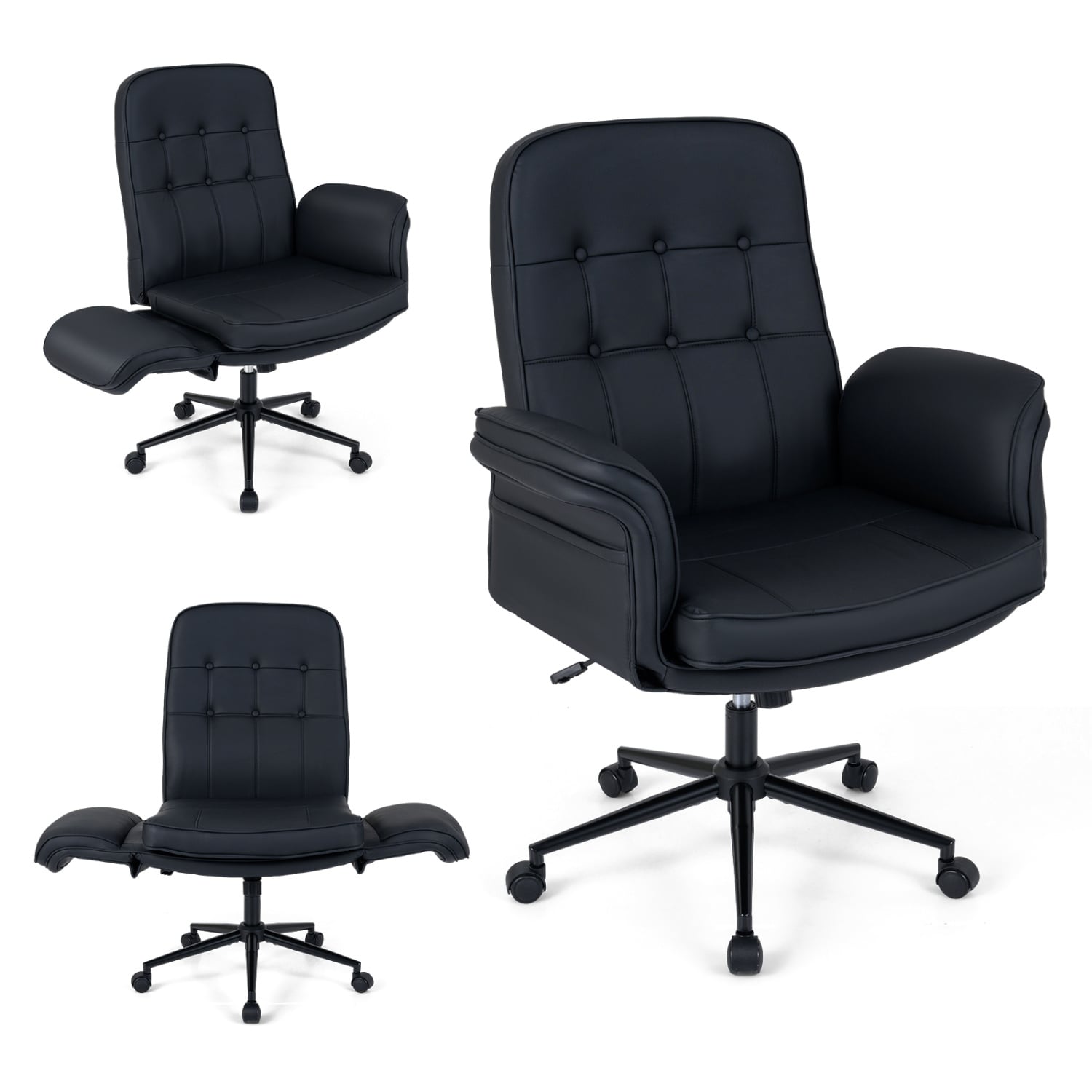 Adjustable Swivel Vanity Chair, 5-Position Armrests, Black Leisure Chairs at Gallery Canada