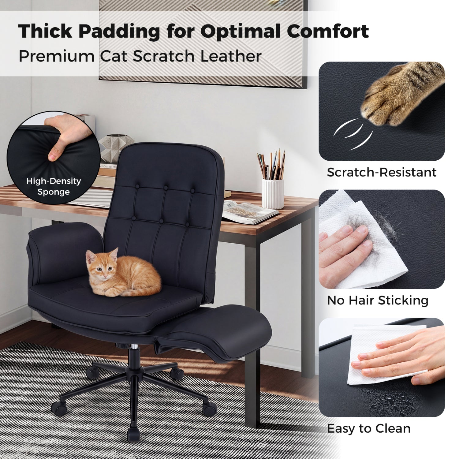 Adjustable Swivel Vanity Chair, 5-Position Armrests, Black Leisure Chairs at Gallery Canada