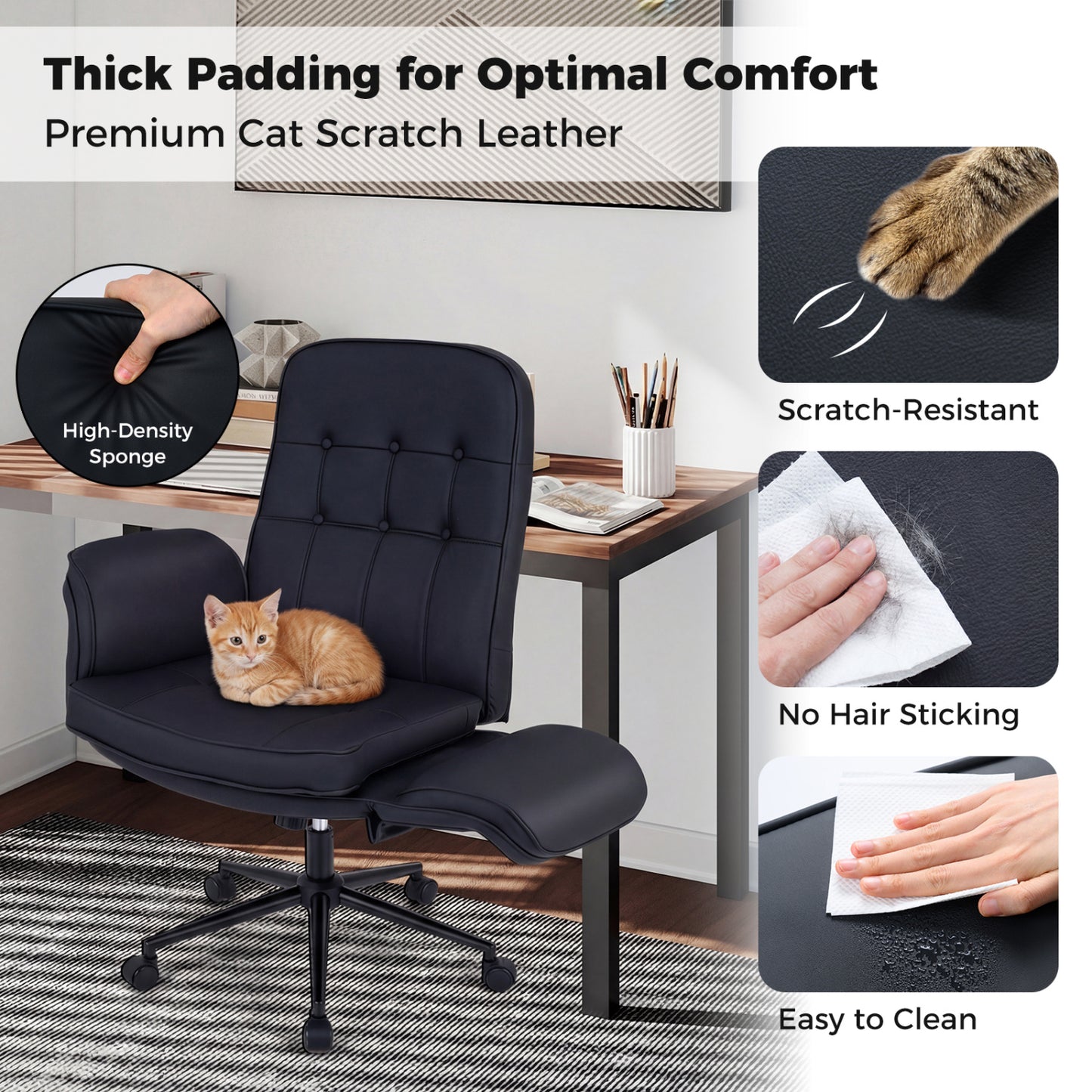 Adjustable Swivel Vanity Chair, 5-Position Armrests, Black Leisure Chairs at Gallery Canada