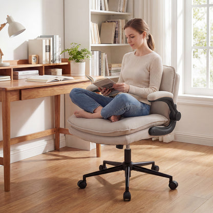 Criss Cross Chair With Wheels, Flip-Up Arms, Adjustable Height, Beige Ergonomic Chairs at Gallery Canada