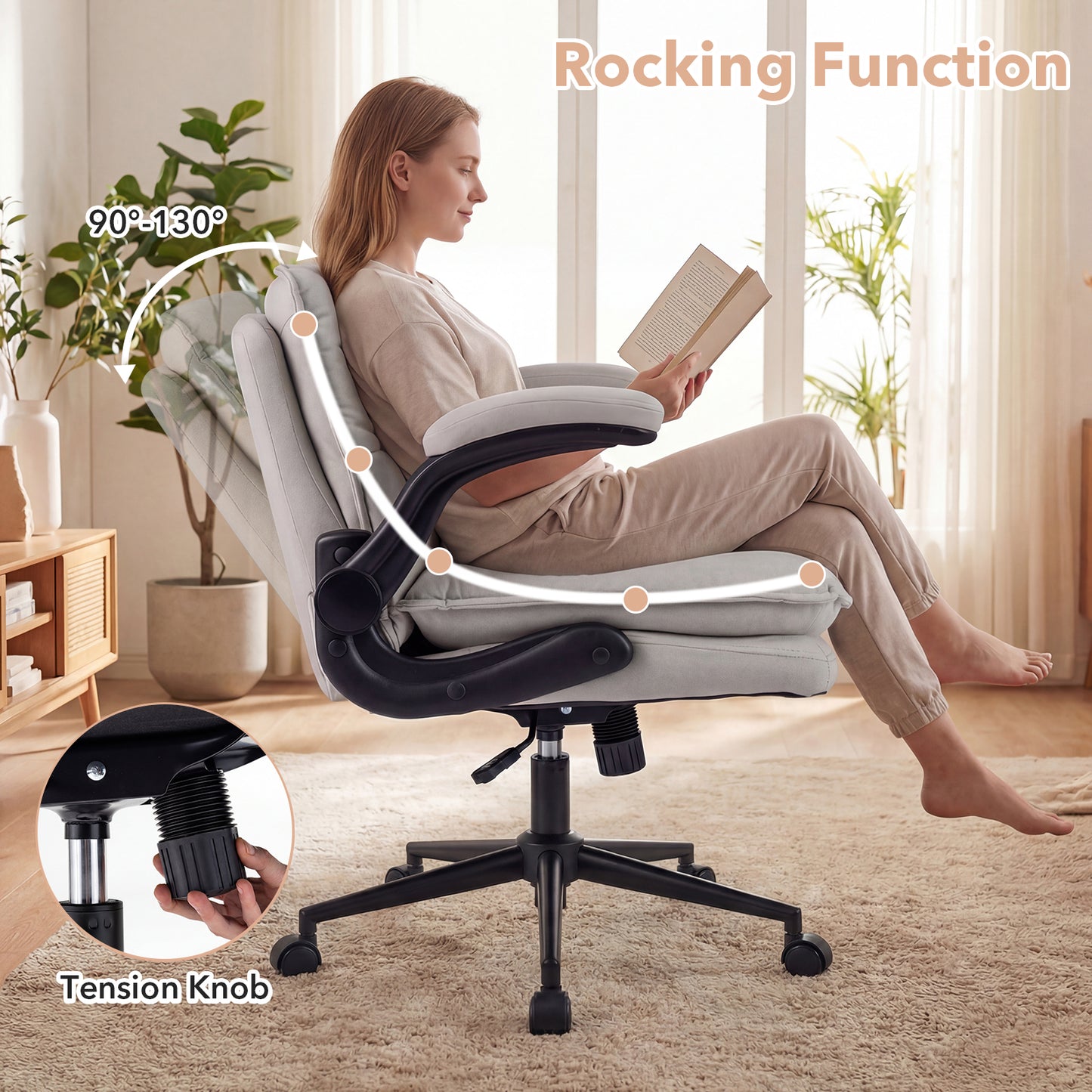 Criss Cross Chair With Wheels, Flip-Up Arms, Adjustable Height, Beige Ergonomic Chairs at Gallery Canada