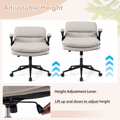 Criss Cross Chair With Wheels, Flip-Up Arms, Adjustable Height, Beige Ergonomic Chairs at Gallery Canada