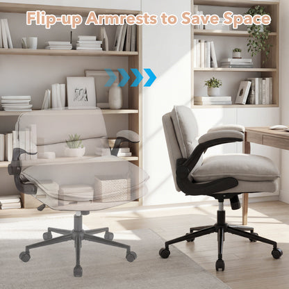 Criss Cross Chair With Wheels, Flip-Up Arms, Adjustable Height, Beige Ergonomic Chairs at Gallery Canada