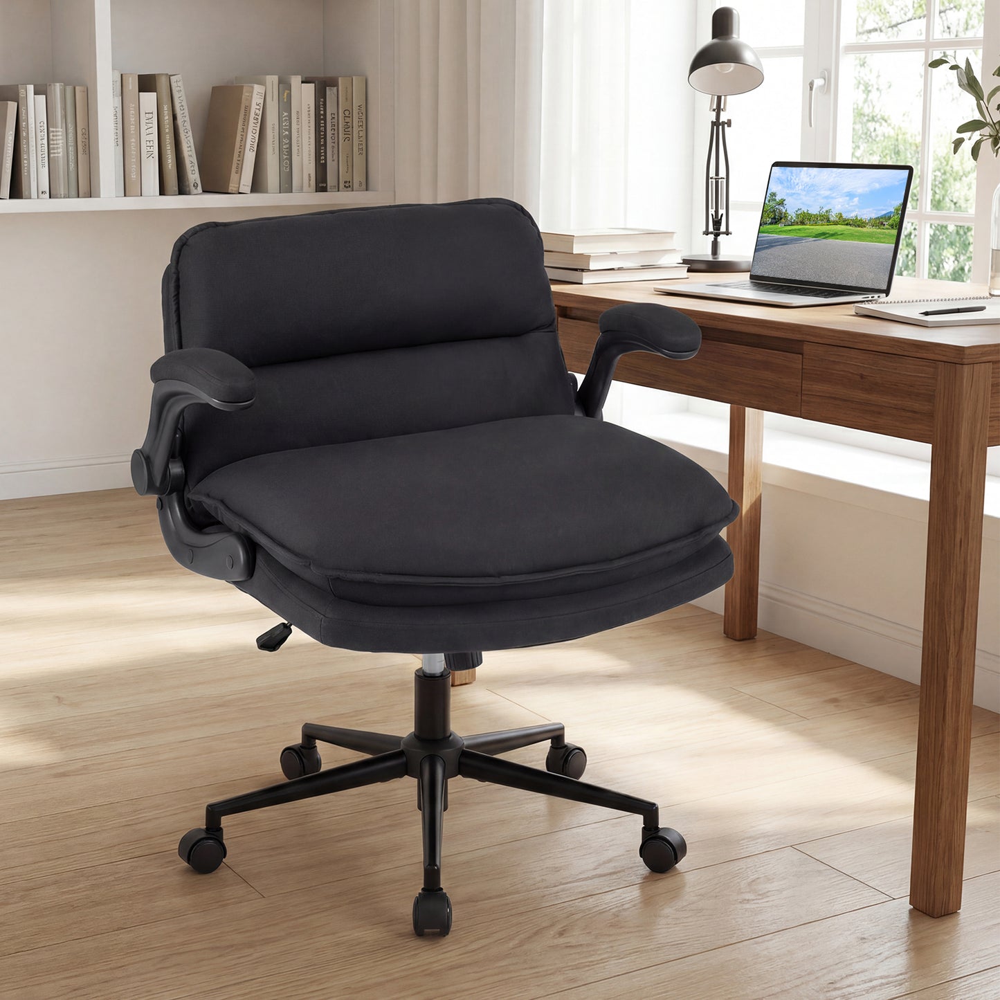 Criss Cross Chair With Wheels, Flip-Up Arms, Adjustable Height, Gray Ergonomic Chairs at Gallery Canada