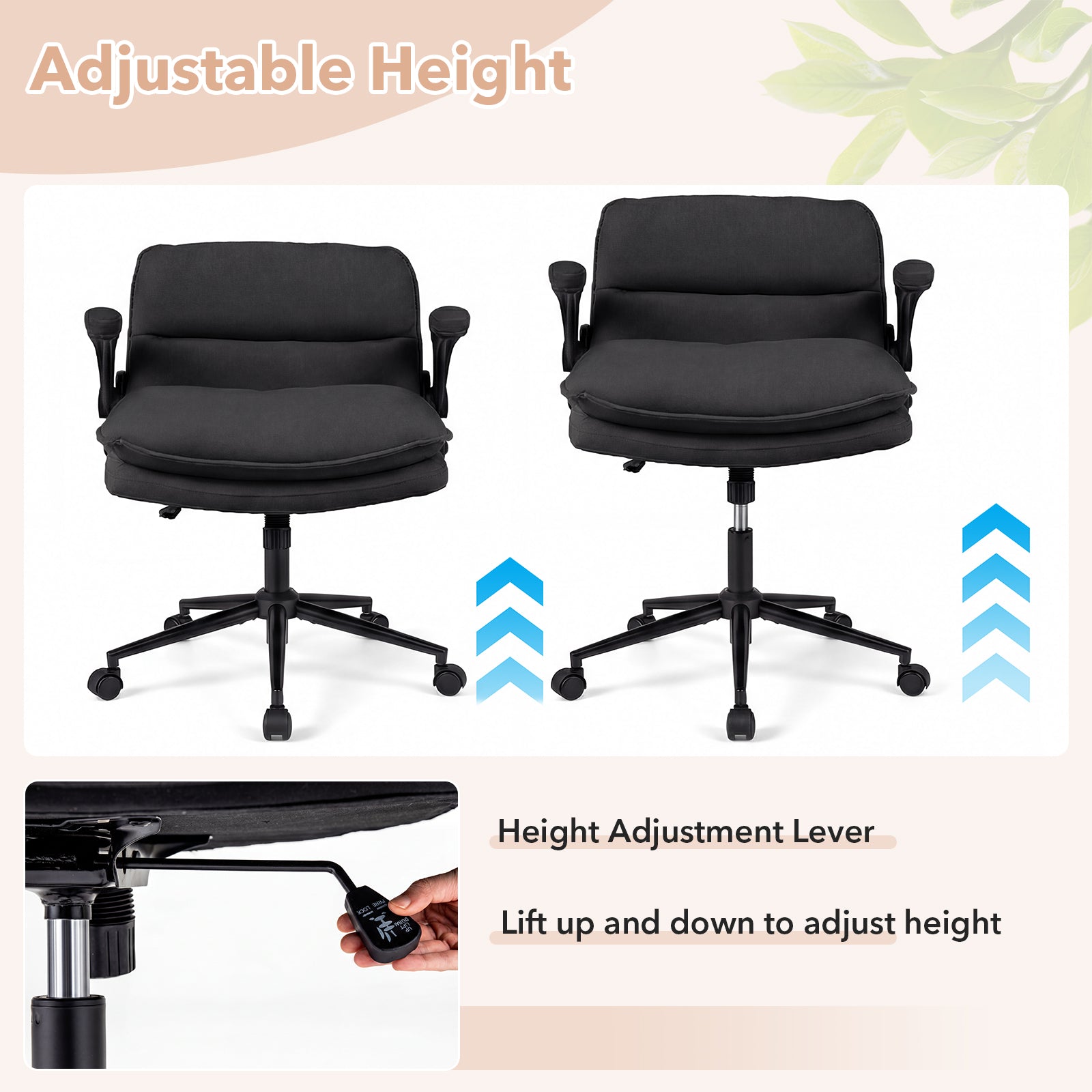 Criss Cross Chair With Wheels, Flip-Up Arms, Adjustable Height, Gray Ergonomic Chairs at Gallery Canada