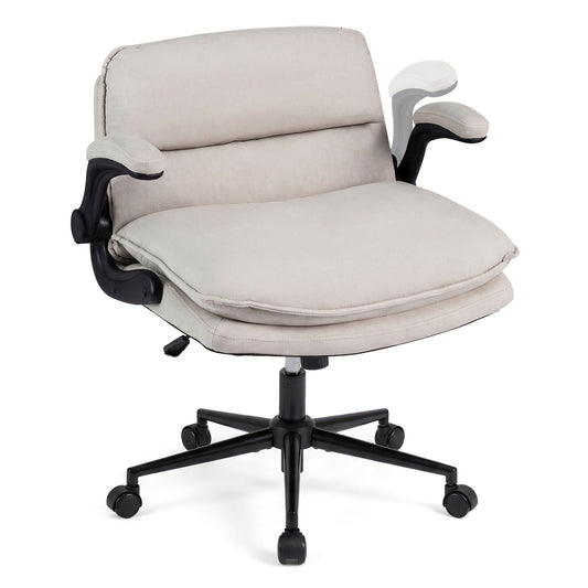 Chaise Criss Cross Avec Roues, Accoudoirs Rabattables, Hauteur Réglable, Beige