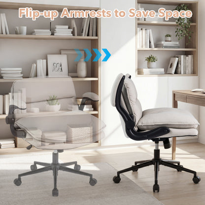 Criss Cross Chair With Wheels, Flip-Up Arms, Adjustable Height, Beige Ergonomic Chairs at Gallery Canada