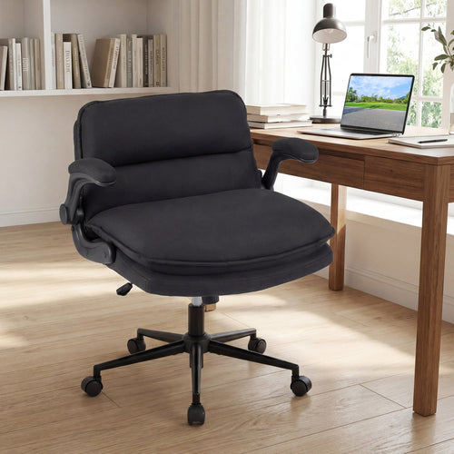 Criss Cross Chair With Wheels, Flip-Up Arms, Adjustable Height, Gray