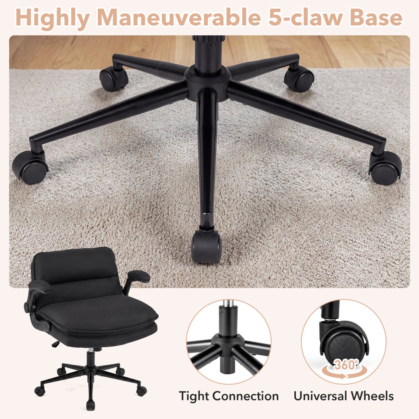Criss Cross Chair With Wheels, Flip-Up Arms, Adjustable Height, Gray Ergonomic Chairs at Gallery Canada
