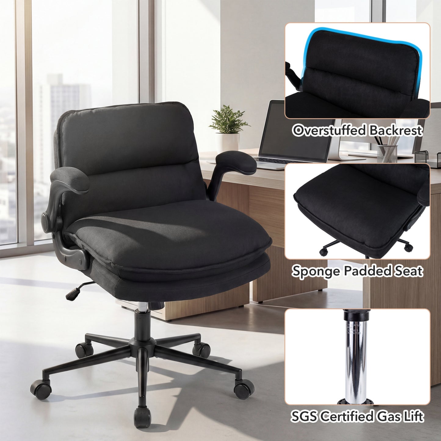 Criss Cross Chair With Wheels, Flip-Up Arms, Adjustable Height, Gray Ergonomic Chairs at Gallery Canada