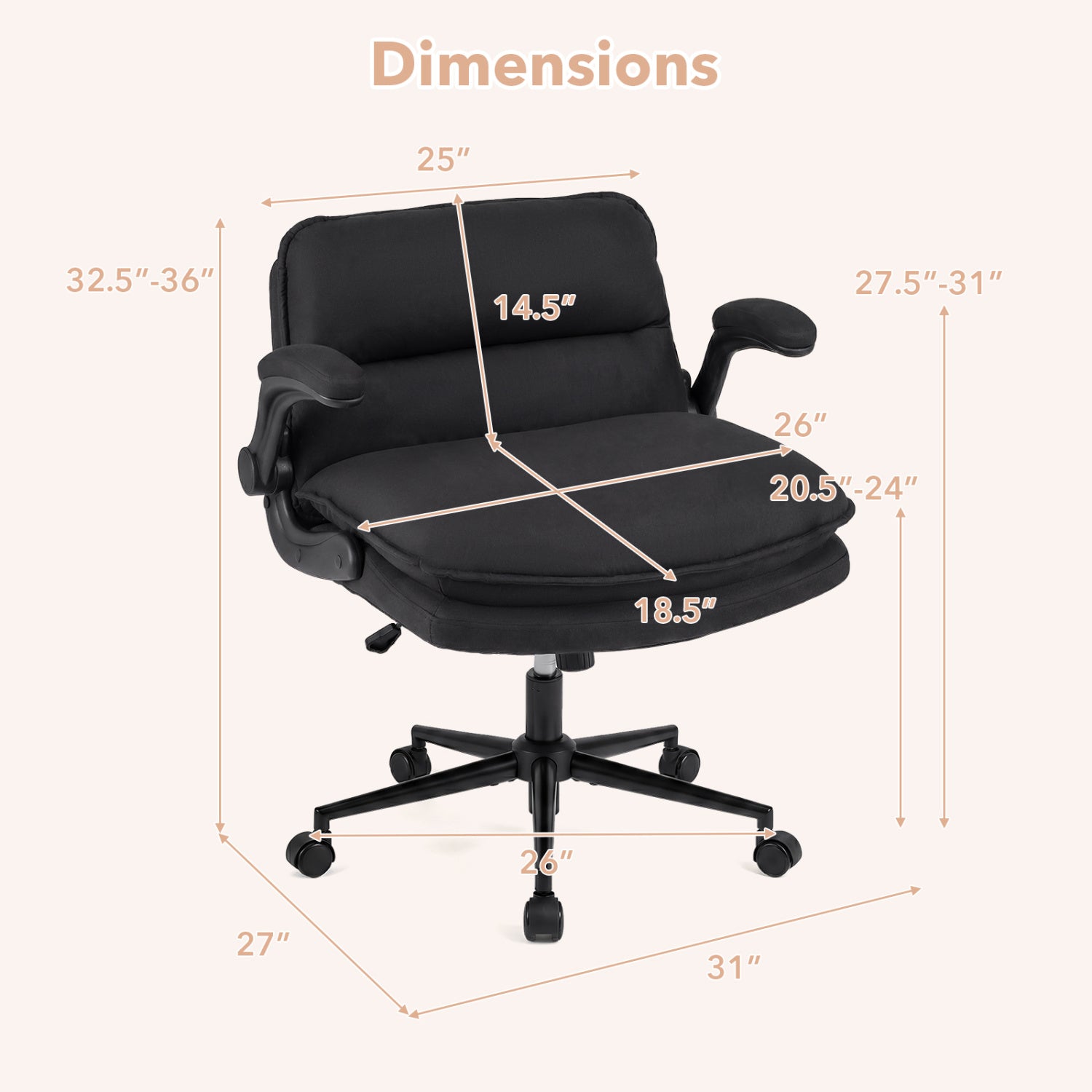 Criss Cross Chair With Wheels, Flip-Up Arms, Adjustable Height, Gray Ergonomic Chairs at Gallery Canada