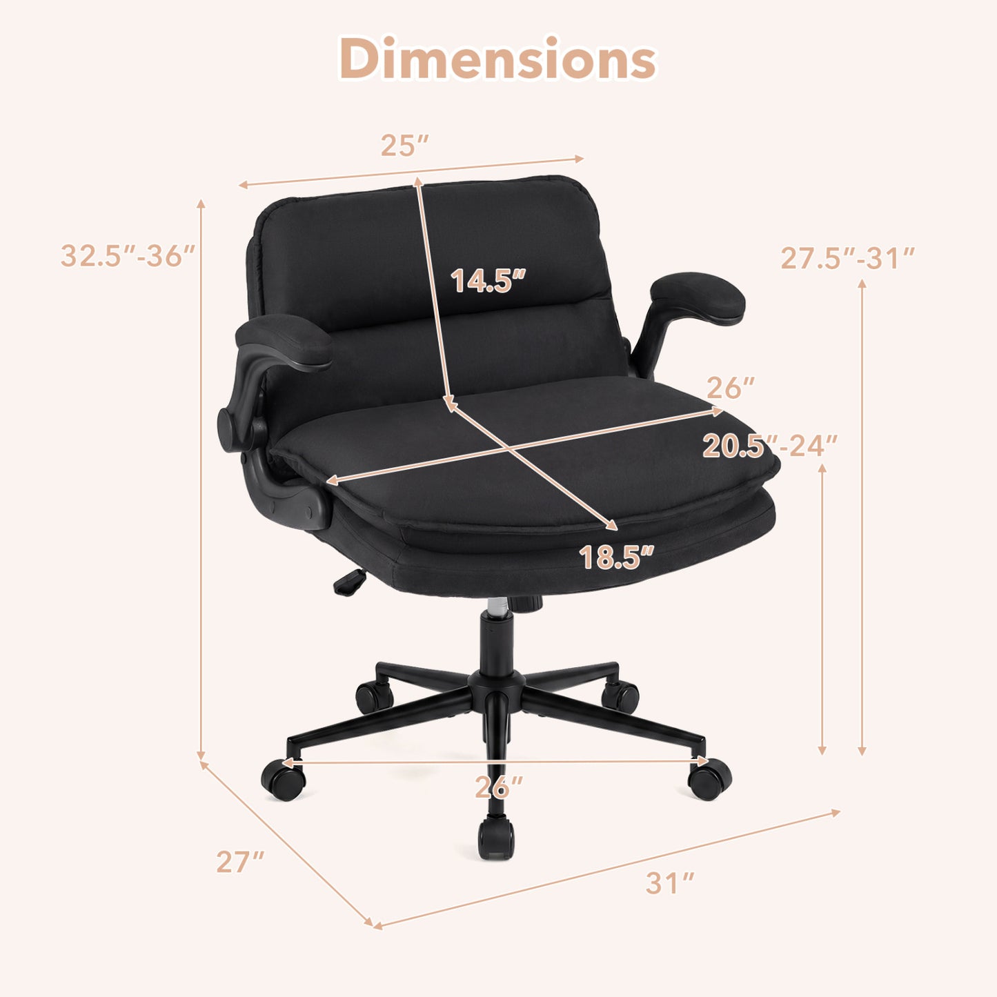 Criss Cross Chair With Wheels, Flip-Up Arms, Adjustable Height, Gray Ergonomic Chairs at Gallery Canada