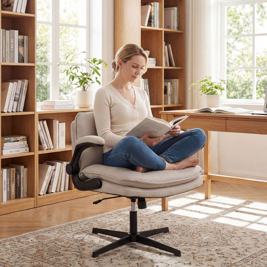 Criss Cross Chair With Flip-Up Arms Ergonomic Office Desk Chair, Beige Ergonomic Chairs Beige at Gallery Canada