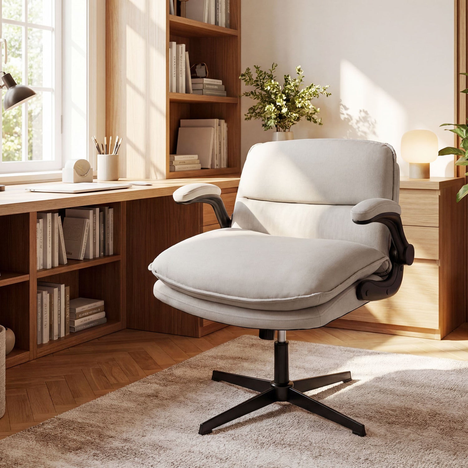 Criss Cross Chair With Flip-Up Arms Ergonomic Office Desk Chair, Beige Ergonomic Chairs at Gallery Canada