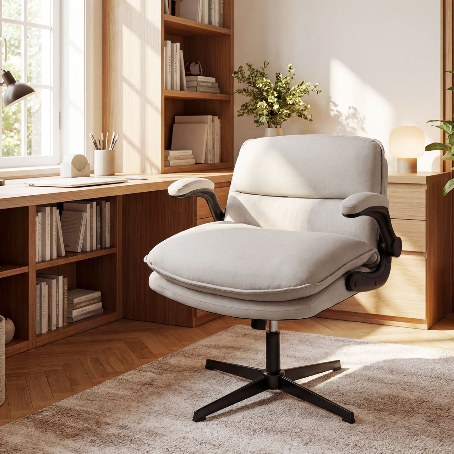 Criss Cross Chair With Flip-Up Arms Ergonomic Office Desk Chair, Beige Ergonomic Chairs at Gallery Canada