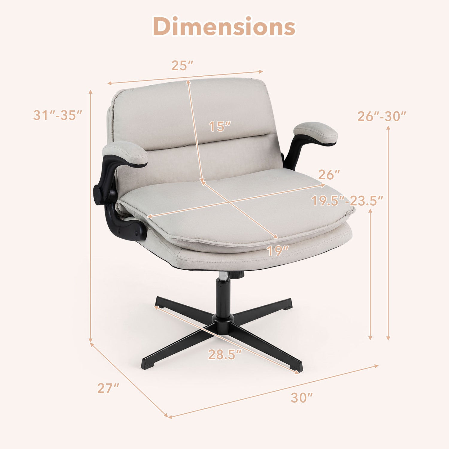Criss Cross Chair With Flip-Up Arms Ergonomic Office Desk Chair, Beige Ergonomic Chairs at Gallery Canada