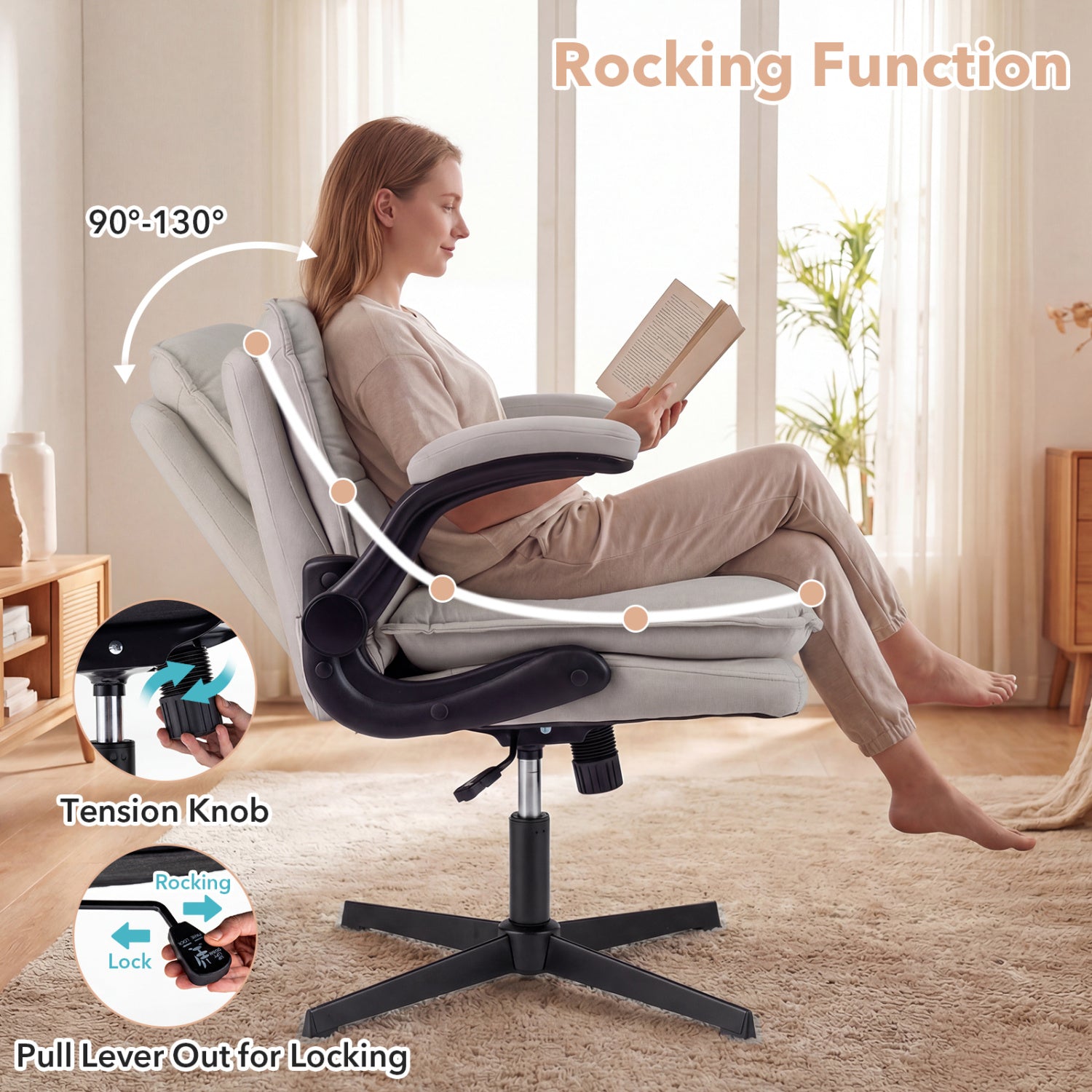 Criss Cross Chair With Flip-Up Arms Ergonomic Office Desk Chair, Beige Ergonomic Chairs at Gallery Canada
