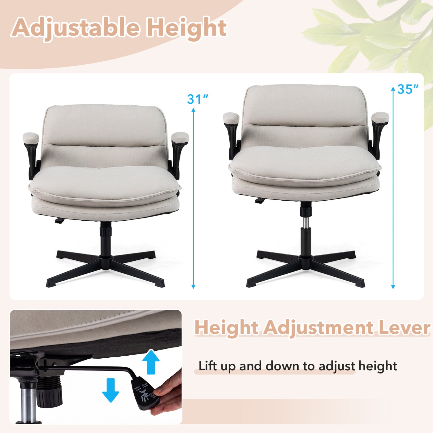 Criss Cross Chair With Flip-Up Arms Ergonomic Office Desk Chair, Beige Ergonomic Chairs at Gallery Canada