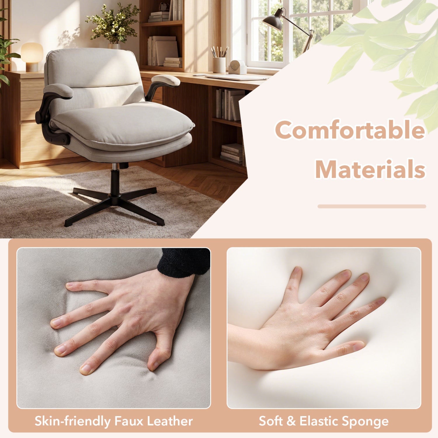 Criss Cross Chair With Flip-Up Arms Ergonomic Office Desk Chair, Beige Ergonomic Chairs at Gallery Canada