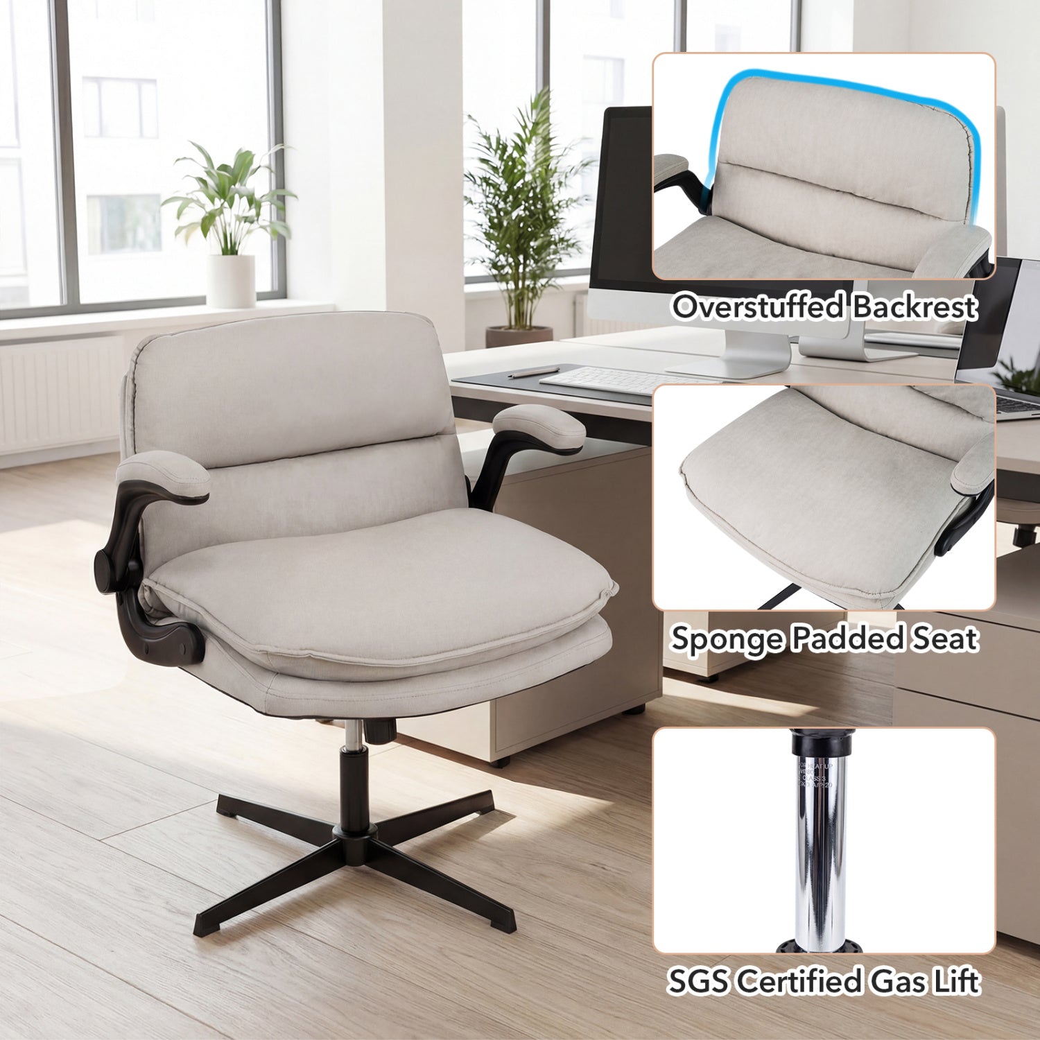 Criss Cross Chair With Flip-Up Arms Ergonomic Office Desk Chair, Beige Ergonomic Chairs at Gallery Canada