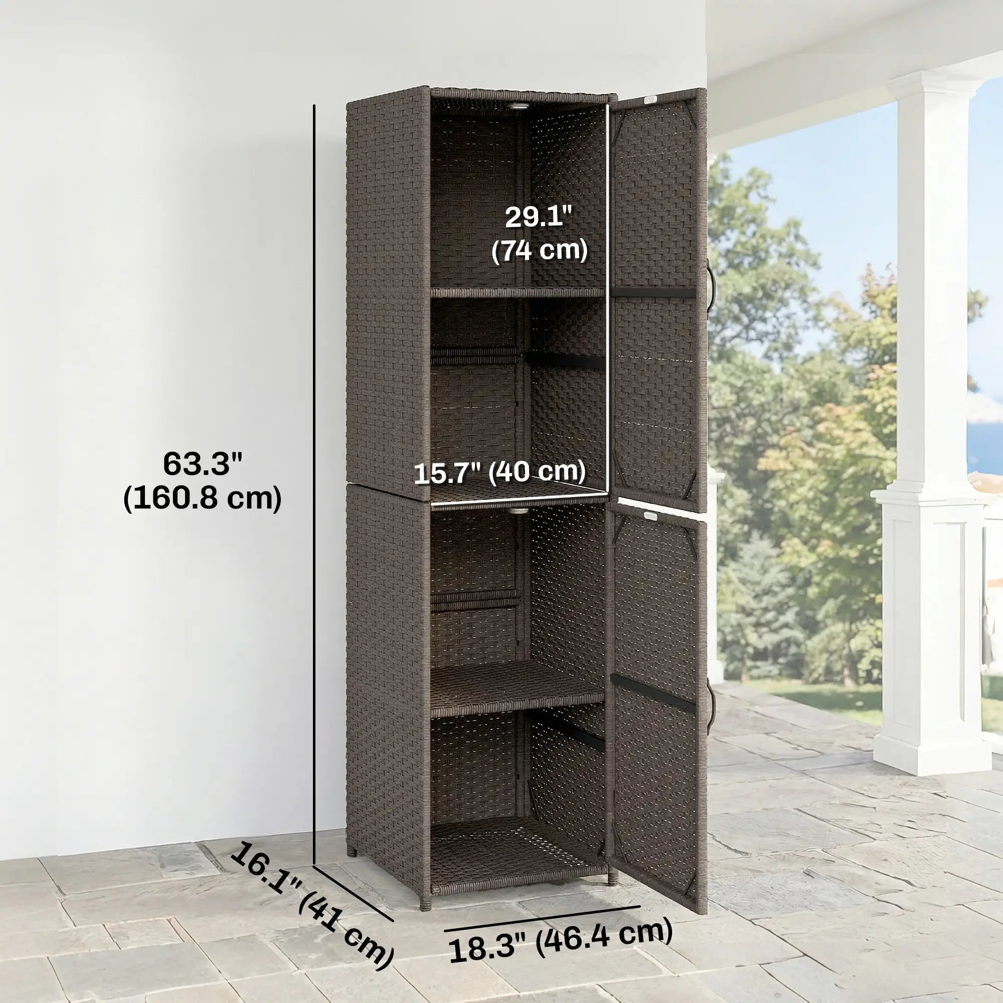 Wicker Outdoor Storage Cabinet, 4 Shelf Patio, Brown Patio Storage Boxes at Gallery Canada