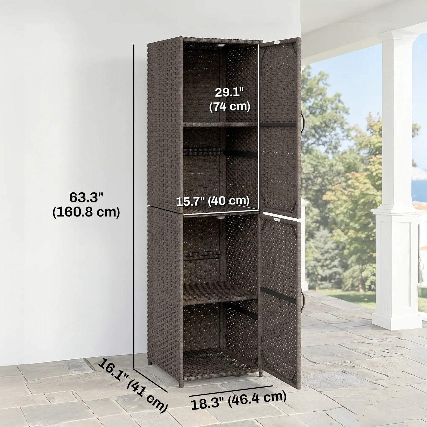 Wicker Outdoor Storage Cabinet, 4 Shelf Patio, Brown Patio Storage Boxes at Gallery Canada