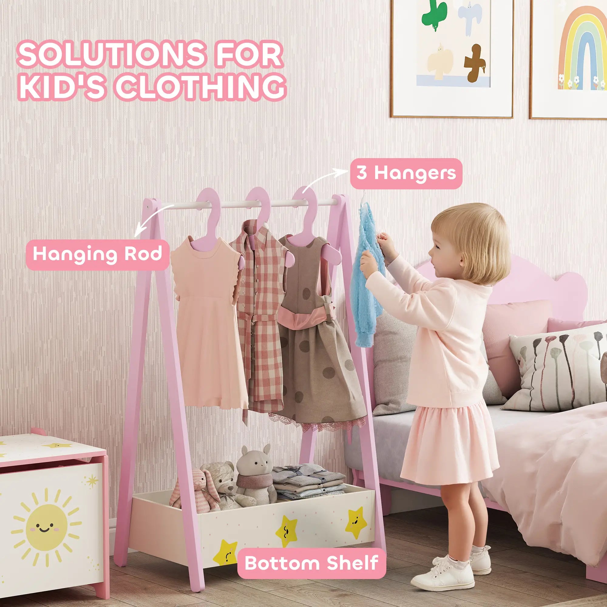 Kids Clothing Rack with Storage Shelf, Hangers, Pink Kids Bedroom Furniture at Gallery Canada