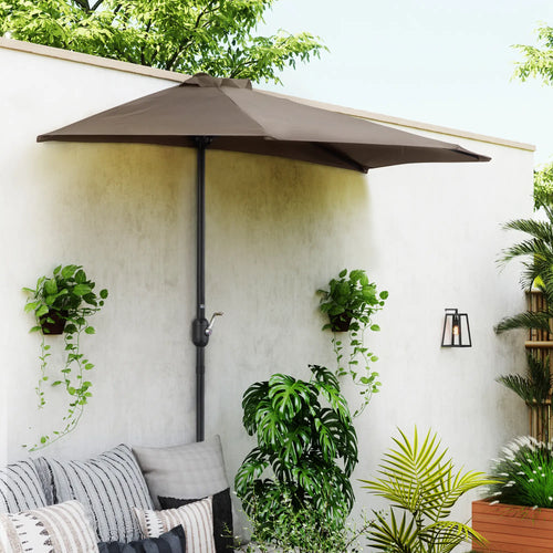 9ft Half Round Umbrella, Outdoor Patio, Coffee