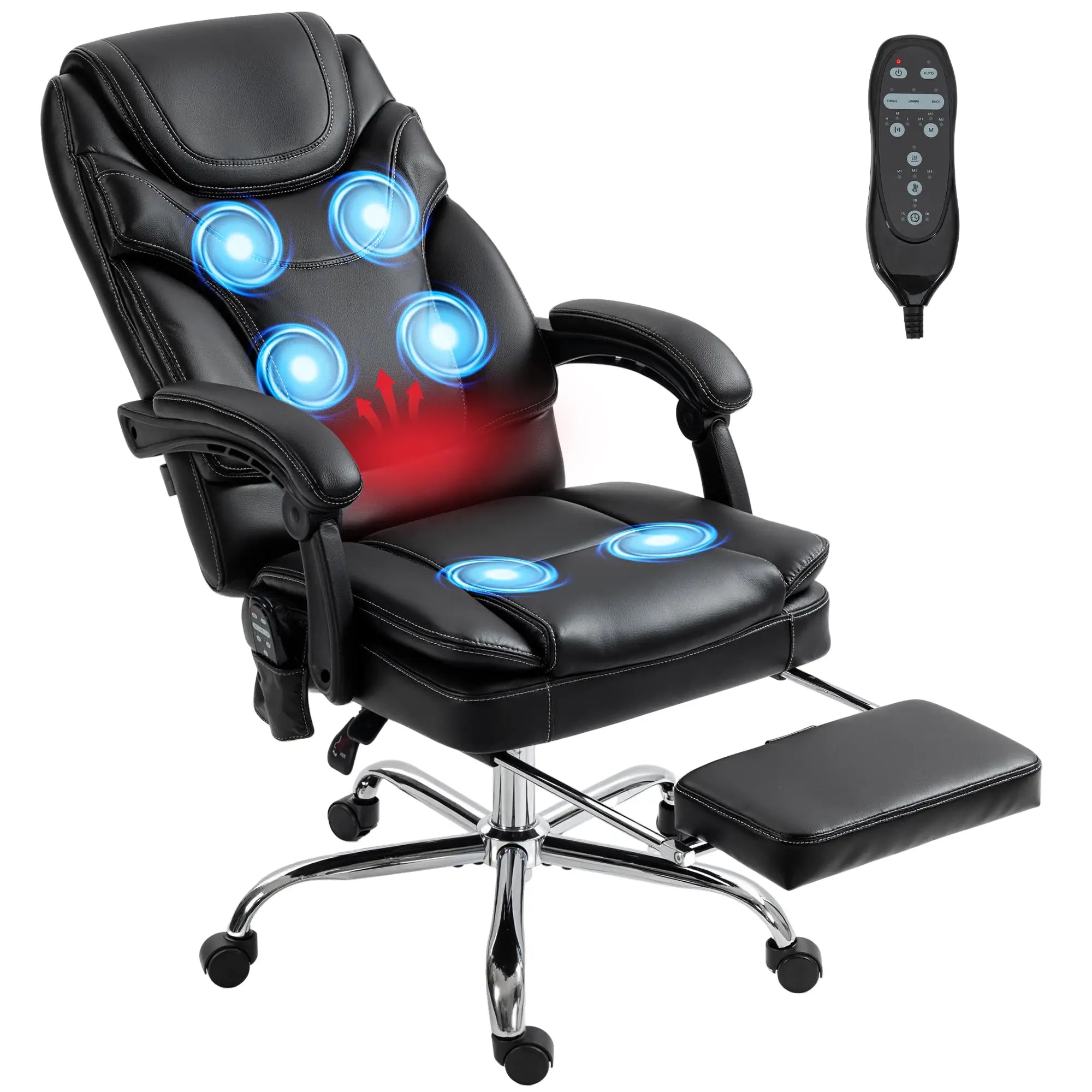 6 Point Vibration Massage Office Chair, PU Leather, Heated, Black Massage Chairs at Gallery Canada