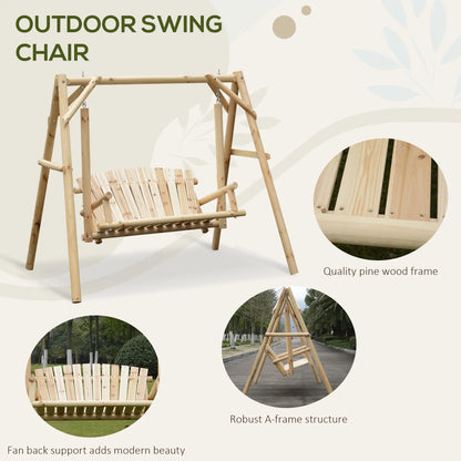 6.5' Wooden Loveseat, Farmhouse Style Log Swing, Natural Wood Patio Swings with Stand at Gallery Canada
