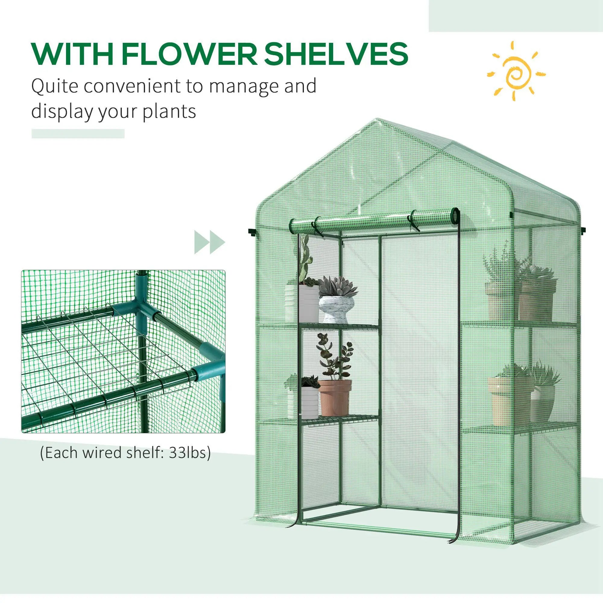 3-Tier Mini Greenhouse, 4 Shelves, Roll-Up Door, 56