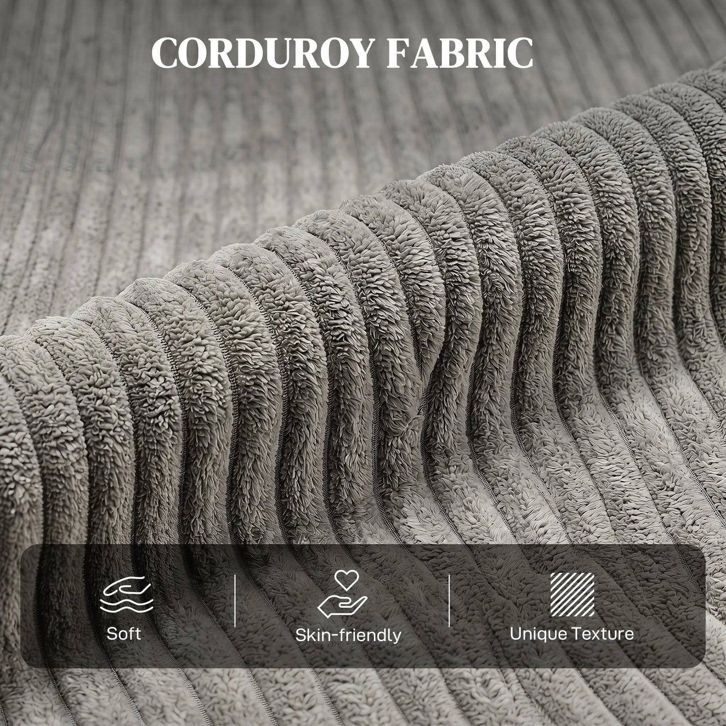 Corduroy Push Back Recliner Chair with Padded Seat, Grey