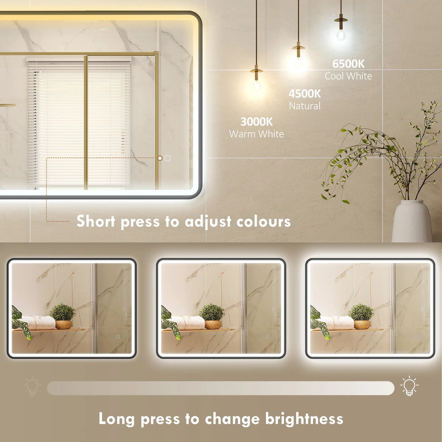 36" x 28" Bath Mirror, LED Lights, Wall Mounted, 3 Colors, Dimmable, Black Bath Accessories at Gallery Canada