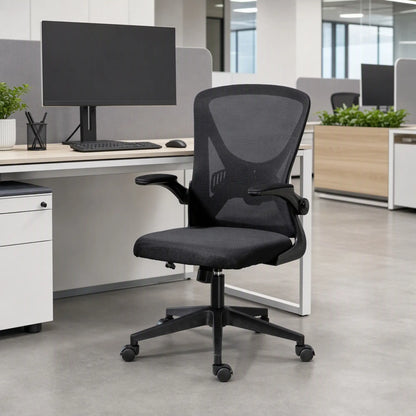 Mesh Office Chair, Swivel Desk Chair, Lumbar Support, Adjustable Height, Flip-Up Arm, Black Office Chairs at Gallery Canada
