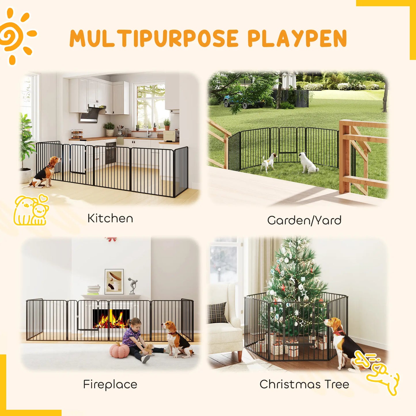 Outdoor Dog Fence, 6 Panels 31.5" Height, Steel Pet Exercise Pen, Small Medium Dogs Houses, Kennels & Pens at Gallery Canada