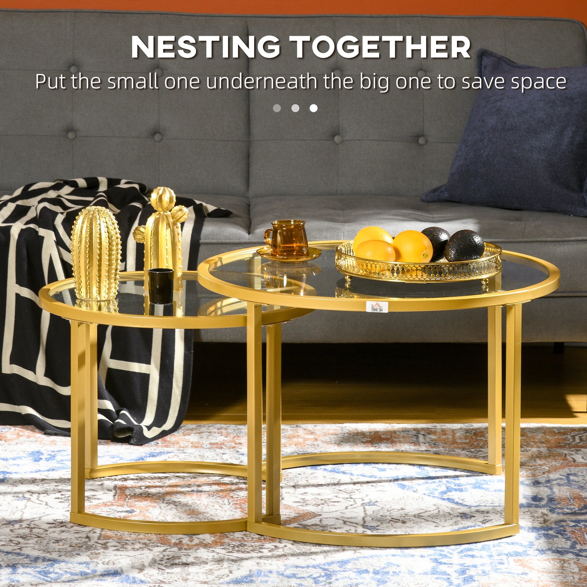 Round Coffee Table Set, Tempered Glass Top, Steel Frame, Gold Coffee Tables at Gallery Canada