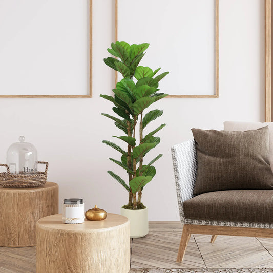 4FT Artificial Fiddle Leaf Fig Tree, Solid Wood Trunk, Green Artificial Trees Green at Gallery Canada