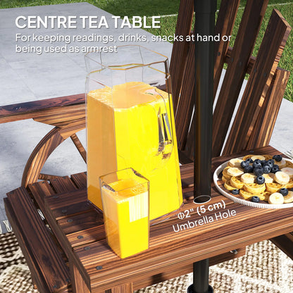 Wooden Outdoor Loveseat, Wagon Wheel Bench With Table, Carbonized Outdoor Benches at Gallery Canada