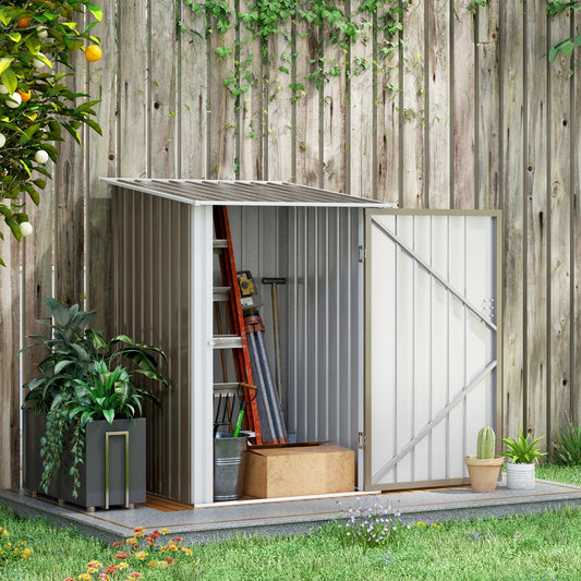 3.3' x 3.4' Lean-to Outdoor Garden Storage Shed, Galvanized Steel with Lockable Door for Patio Brown and White - Gallery Canada