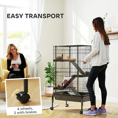 47"H Ferret Cage, Large 4-Tier Guinea Pig Cage, Black