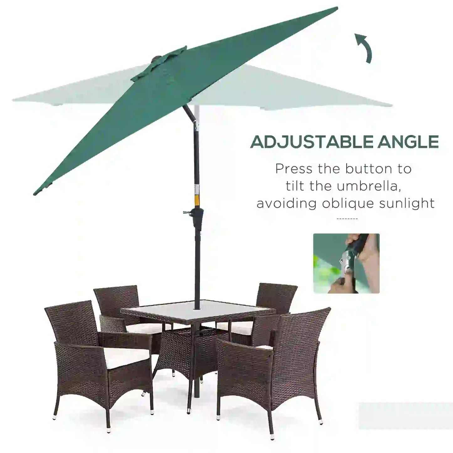 8.5FT Round Garden Parasol, 6 Ribs, Tilt Canopy, Crank Handle, Green Sun Umbrellas at Gallery Canada